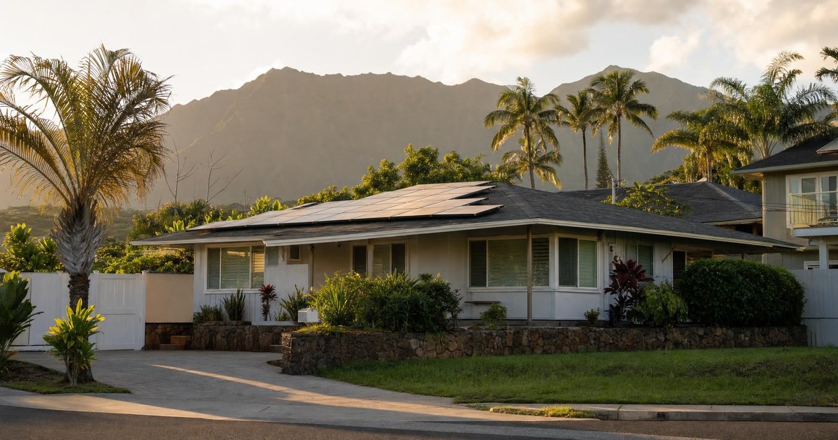 Rooftop solar on an Oahu home in afternoon light